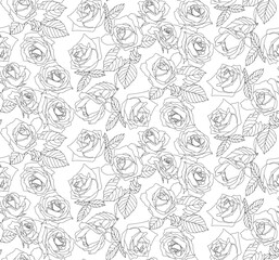 Roses seamless pattern, coloring book for adults.