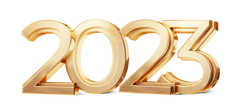 golden numbers, 2023 gold color 3d-illustration