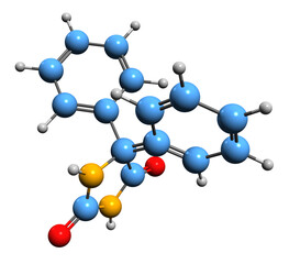 3D image of Phenytoin skeletal formula - molecular chemical structure of anti-seizure medication isolated on white background