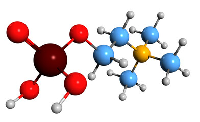  3D image of Phosphocholine skeletal formula - molecular chemical structure of phosphatidylcholine intermediate isolated on white background
