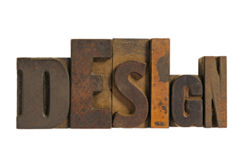 Isolated word design spelled out in vintage antique wood letterpress type blocks