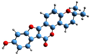  3D image of Plicadin skeletal formula - molecular chemical structure of coumestan isolated on white background
