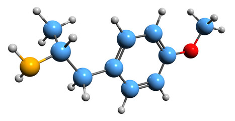 3D image of PMA skeletal formula - molecular chemical structure of  designer drug para-Methoxyamphetamine isolated on white background