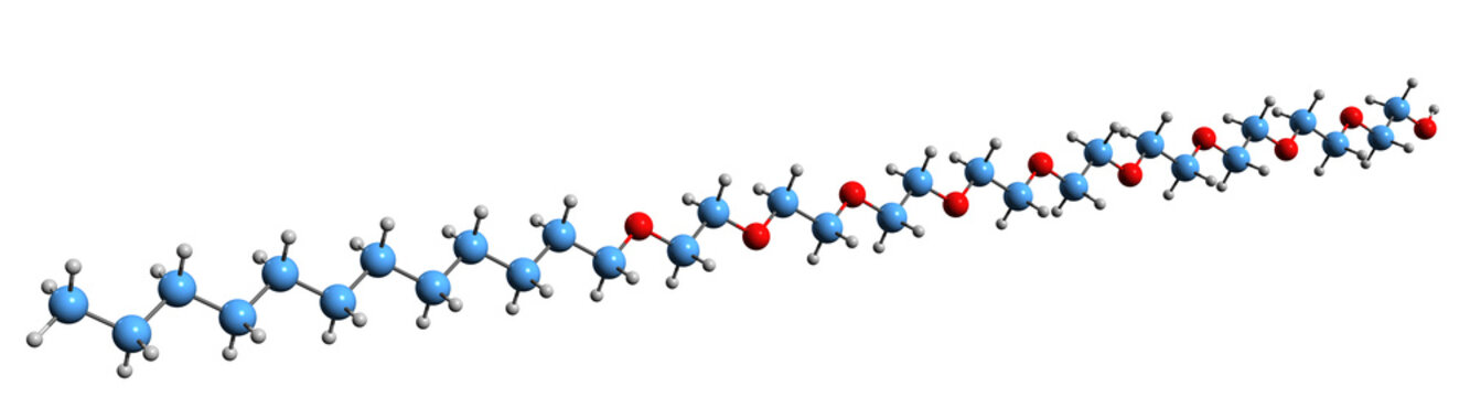3D image of Polidocanol skeletal formula - molecular chemical structure of local anaesthetic and antipruritic isolated on white background