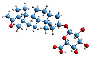 3D image of Pregnanediol glucuronide skeletal formula - molecular chemical structure of  metabolite of progesterone isolated on white background