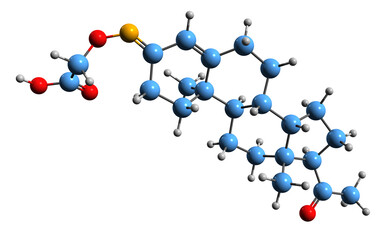 3D image of Progesterone carboxymethyloxime skeletal formula - molecular chemical structure of progestin isolated on white background