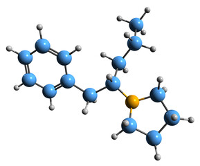  3D image of Prolintane skeletal formula - molecular chemical structure of  stimulant isolated on white background
