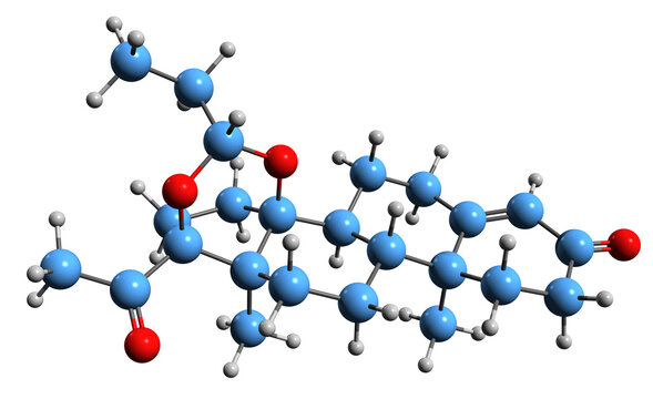  3D image of Proligestone skeletal formula - molecular chemical structure of progestin medication isolated on white background
