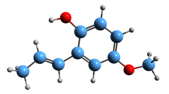 3D image of Pseudoisoeugenol skeletal formula - molecular chemical structure of  phenylpropene isolated on white background