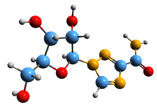  3D image of Ribavirin skeletal formula - molecular chemical structure of antiviral medication isolated on white background
