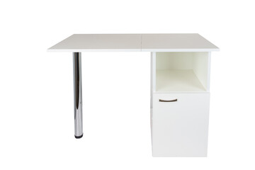 Transformer table on white isolated background in the unfolded state. Folding white furniture