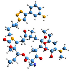  3D image of Solithromycin skeletal formula - molecular chemical structure of ketolide antibiotic isolated on white background
