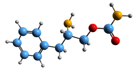  3D image of Solriamfetol skeletal formula - molecular chemical structure of wakefulness-promoting medication isolated on white background