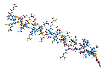  3D image of Somatoliberin skeletal formula - molecular chemical structure of growth hormone–releasing hormone isolated on white background