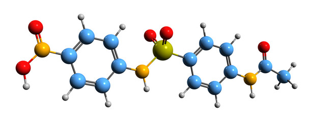  3D image of Sulfanitran skeletal formula - molecular chemical structure of  sulfonamide antibiotic isolated on white background
