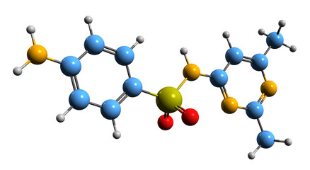 3D image of Sulfisomidine skeletal formula - molecular chemical structure of sulphasomidine isolated on white background