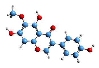 3D image of Tectorigenin skeletal formula - molecular chemical structure of  O-methylated isoflavone isolated on white background