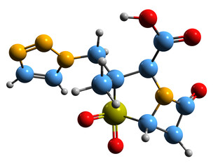 Obraz premium 3D image of Tazobactam skeletal formula - molecular chemical structure of beta-lactamase inhibitor isolated on white background