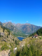 Fototapeta na wymiar Campliccioli and Cingino mountain lake hiking trail located in Antrona valley, Piedmon, Italy