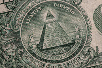 Fototapeta na wymiar One dollar USA banknotes close up background, money and finances 