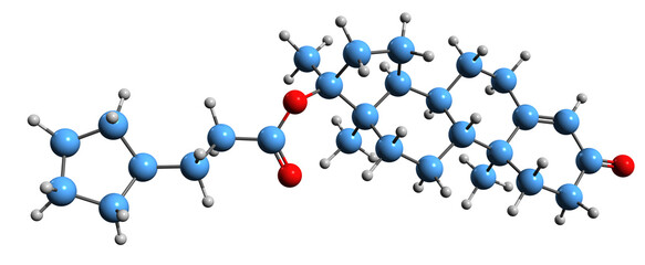  3D image of Testosterone cypionate skeletal formula - molecular chemical structure of  androgen and anabolic steroid isolated on white background
