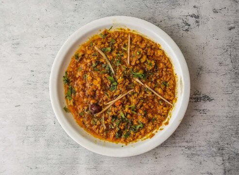 lobia qeema or lobiya keema served in a plate isolated on background top view of indian and pakistani desi food