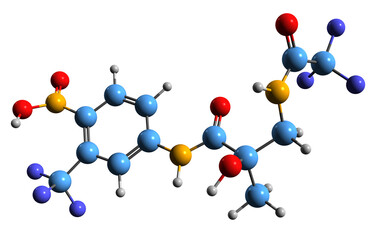  3D image of Topilutamide skeletal formula - molecular chemical structure of Nonsteroidal antiandrogen isolated on white background
