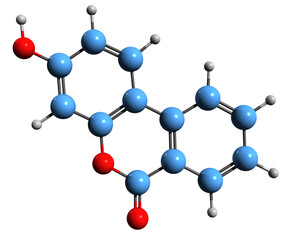 Obraz premium 3D image of Urolithin B skeletal formula - molecular chemical structure of human gut phenolic compound isolated on white background