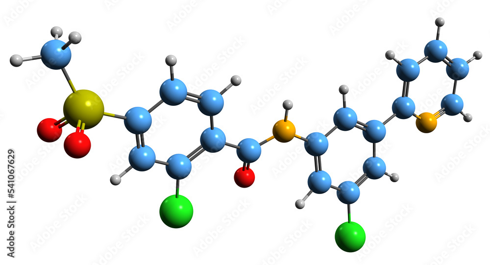 Wall mural 3D image of Vismodegib skeletal formula - molecular chemical structure of anti-cancer medication isolated on white background