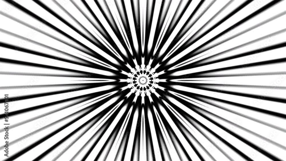 Poster kaleidoscopic pattern with flashing rays. motion. round pattern in center with flashing bright rays 