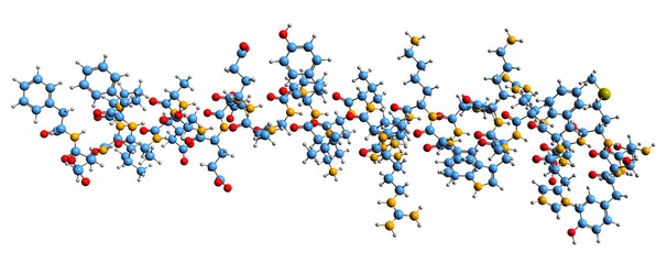  3D image of Adrenocorticotropic hormone skeletal formula - molecular chemical structure of adrenocorticotropin isolated on white background