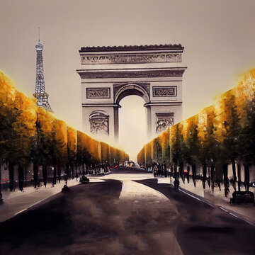 Vivid Drawing Of The Arc De Triomphe In Paris