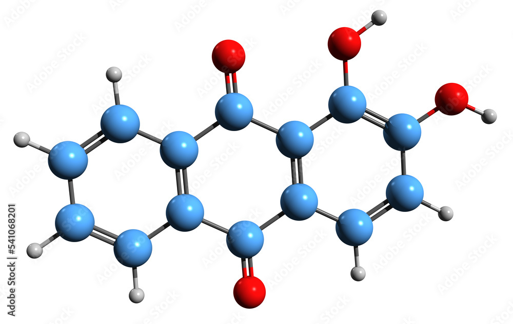 Wall mural  3D image of Alizarin skeletal formula - molecular chemical structure of Turkey red isolated on white background
