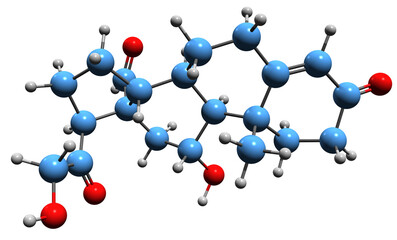  3D image of aldosterone skeletal formula - molecular chemical structure of mineralocorticoid steroid hormone ALD isolated on white background
