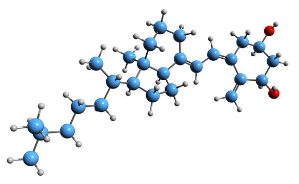  3D image of Alfacalcidol skeletal formula - molecular chemical structure of 1-hydroxycholecalciferol isolated on white background
