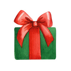 Christmas gifts on isolated white background, watercolor illustration