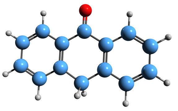  3D image of Anthrone skeletal formula - molecular chemical structure of Carbotron isolated on white background
