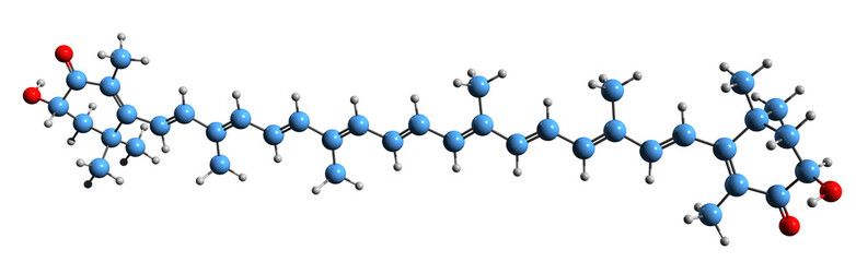 3D image of Astaxanthin skeletal formula - molecular chemical structure of  keto-carotenoid isolated on white background