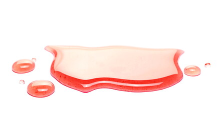 Cornelian cherry dogwood juice puddle, European cornel isolated on white