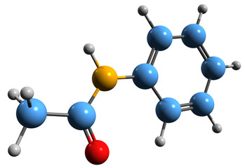 Obraz premium 3D image of Acetanilide skeletal formula - molecular chemical structure of N-phenylacetamide isolated on white background