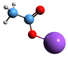  3D image of Sodium acetate skeletal formula - molecular chemical structure of Hot ice isolated on white background
