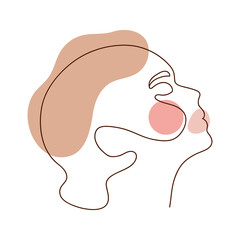 One line art of female face. Sketches of Woman Abstract Face. Female Face Drawing Minimalist Line Style. Trendy Illustration for Cosmetics. Continuous Line Art. Vector Illustration.