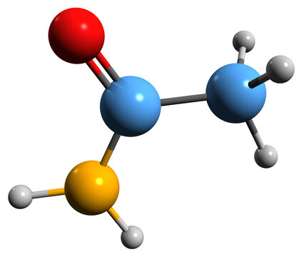  3D image of Acetamide skeletal formula - molecular chemical structure of Acetic acid amide isolated on white background
