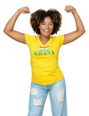 Successful cheering football fan from Ghana with yellow shirt