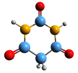 Obraz premium 3D image of Barbituric acid skeletal formula - molecular chemical structure of malonylurea isolated on white background