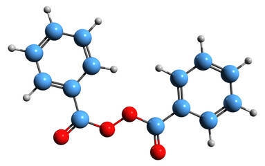 3D image of Benzoyl peroxide skeletal formula - molecular chemical structure of organic peroxide isolated on white background
