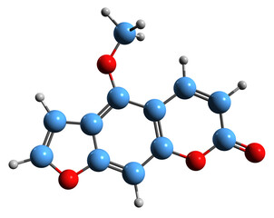 Obraz premium 3D image of Bergapten skeletal formula - molecular chemical structure of 5-methoxypsoralen isolated on white background