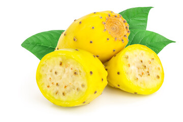 yellow prickly pear or opuntia with half isolated on a white background