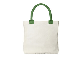 Cloth bag with green handles on transparent background