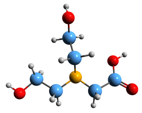 3D image of Bicine skeletal formula - molecular chemical structure of  buffering agent isolated on white background